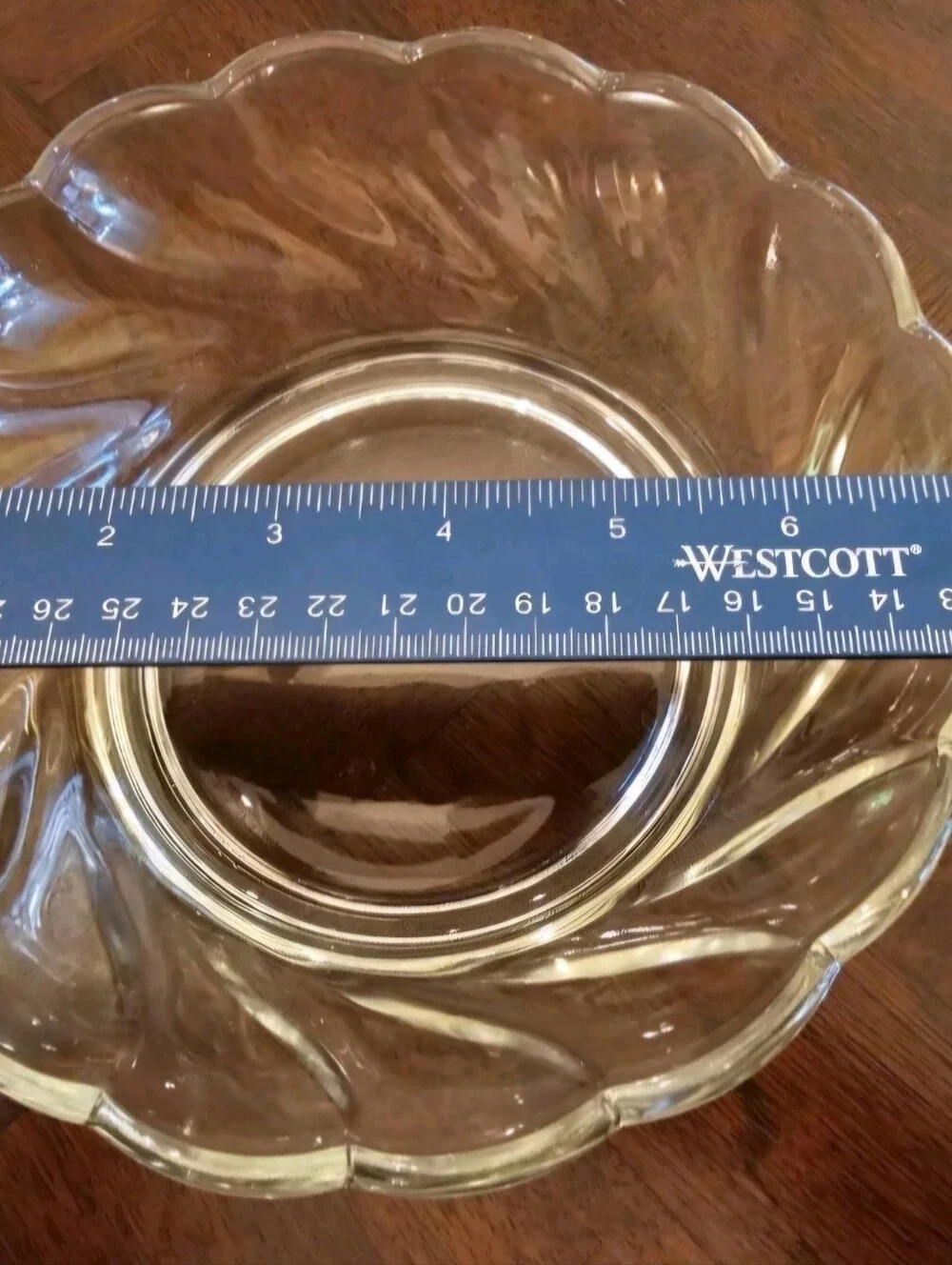 Vintage 60s Clear Pressed Glass Serving Dish Bowl w/Scallop Swirl 7